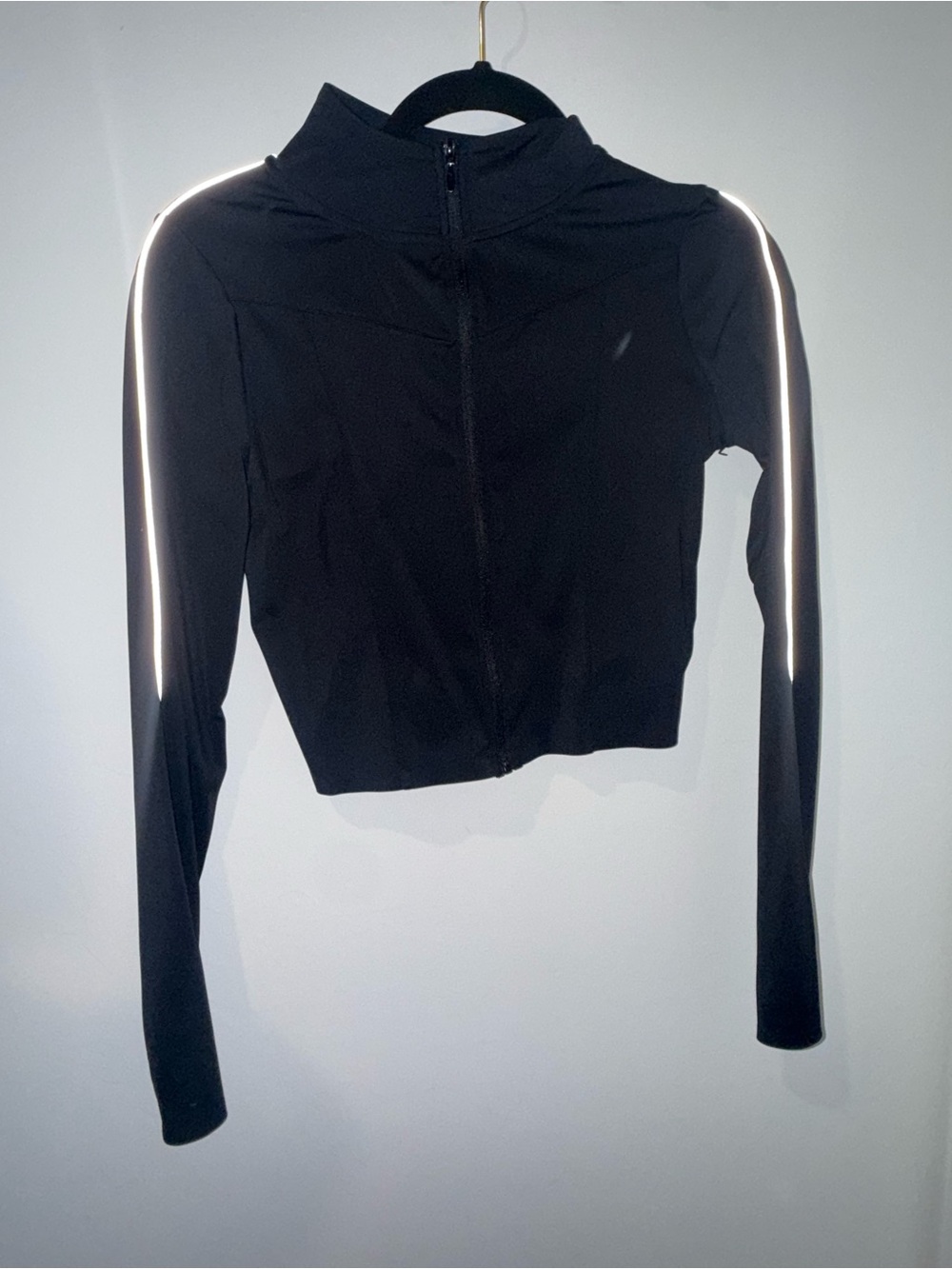 Forever 21 Black Crop Zip Jacket with Reflective Sleeve Stripes